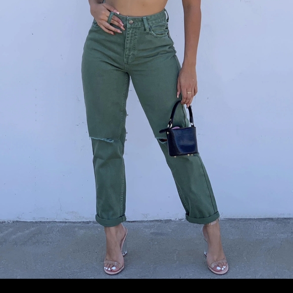 BNWT fashionnova green ripped mom jeans - Picture 1 of 5